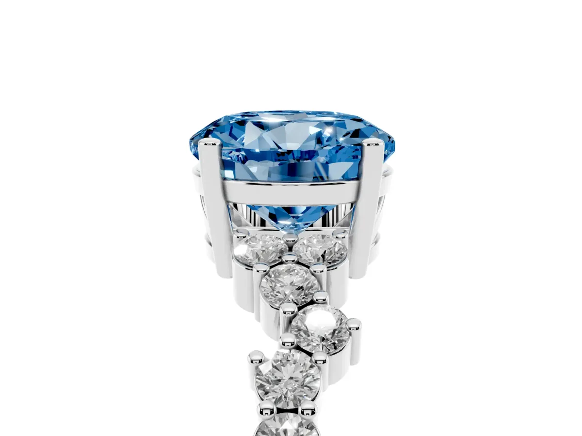 Fancy Blue Round Cut Diamond Scattered Round Accent Ring with Prong Setting Silver