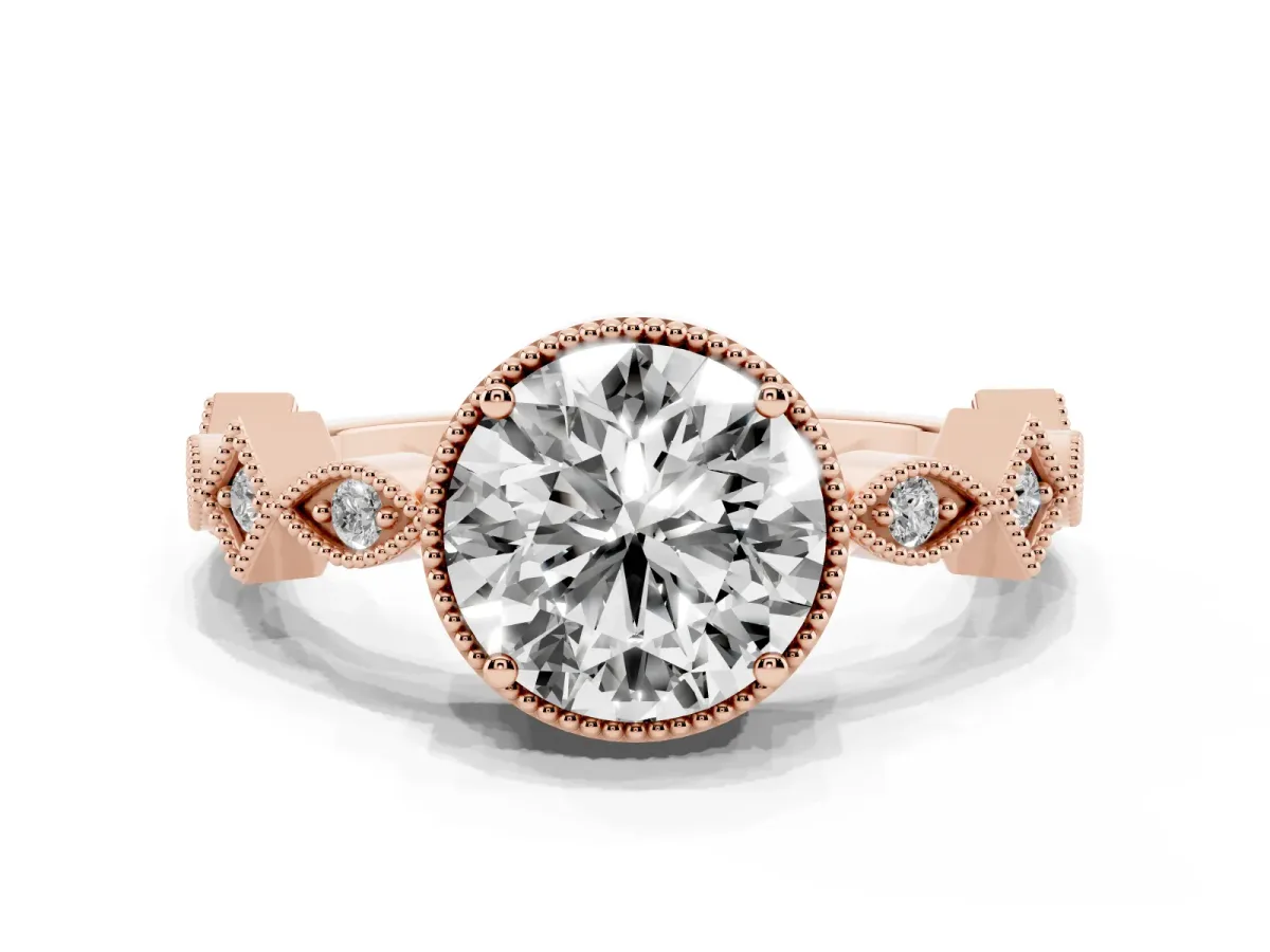 Round Cut Milgrain Marquise Diamond Twist Band Ring Rose gold