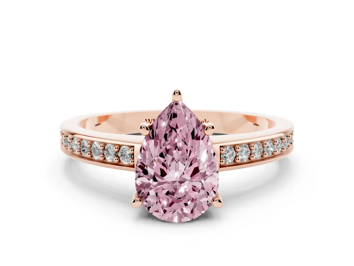 Fancy Pink Pear Cut Solitaire Pavé Band Prong Setting Ring Rose gold
