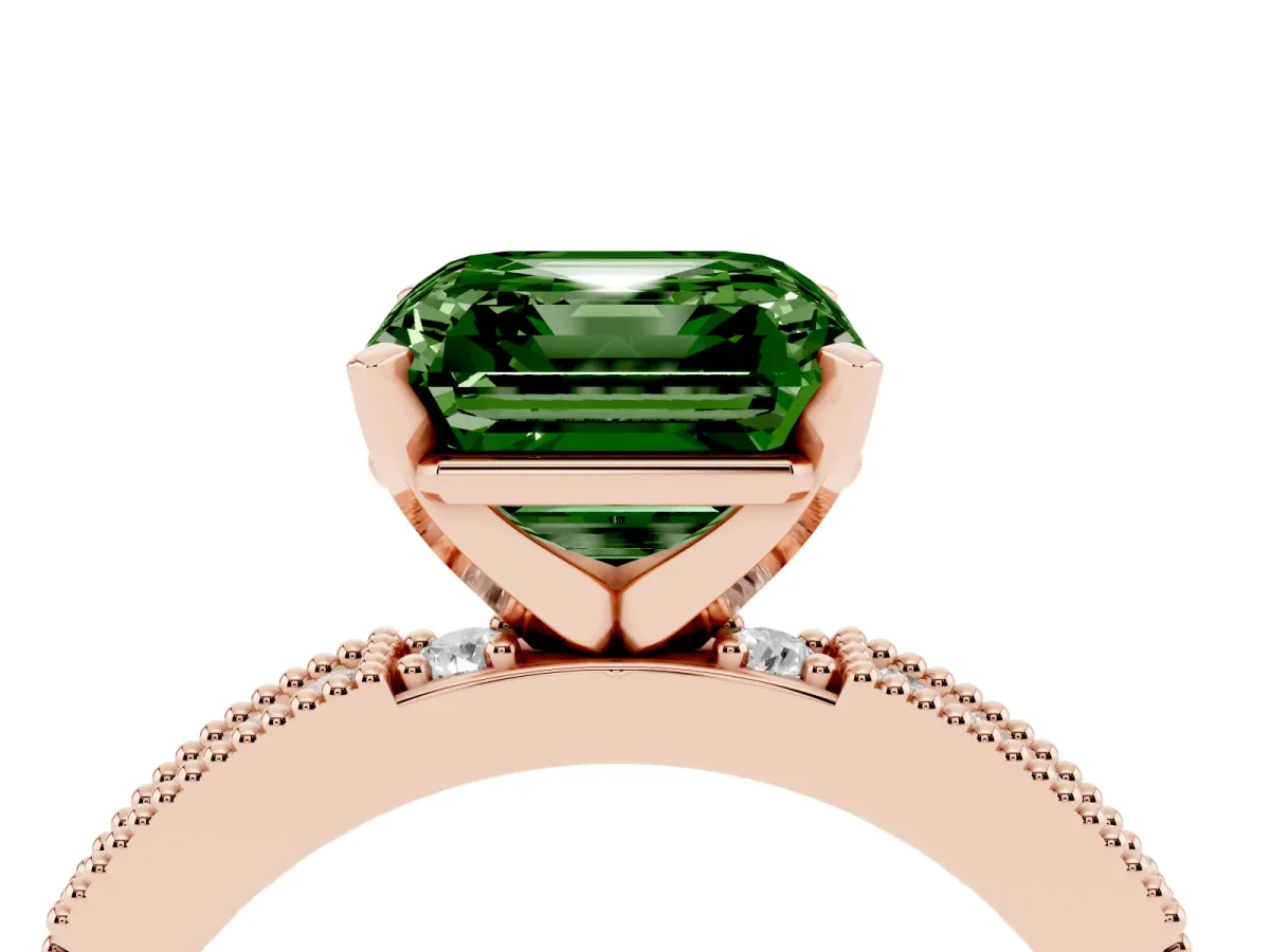 Fancy Green Asscher Cut Solitaire with Pavé Band and Four-Prong Setting Rose gold