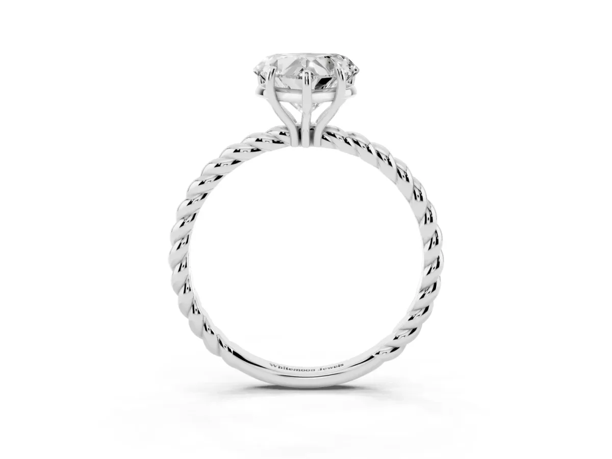 Heart Cut Solitaire Twisted Band 4-Prong Ring Silver