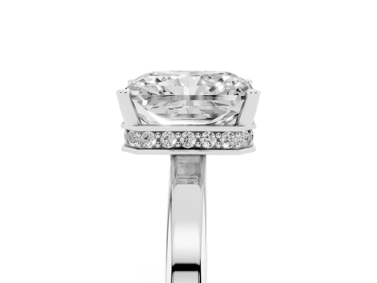 Radiant Cut Cut Solitaire Engagement Ring with Four-Prong Setting on a Classic Band Silver