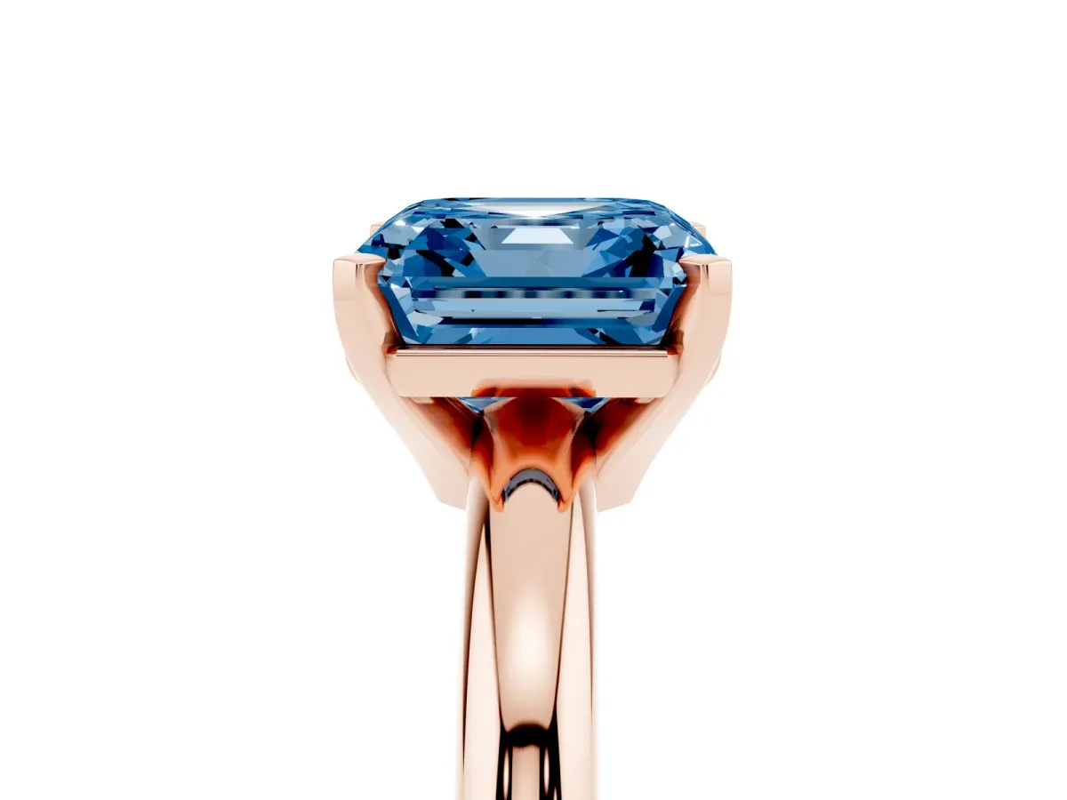 Fancy Blue Asscher Cut Diamond Solitaire Engagement Ring with Round Band and Four-Prong Setting Rose gold