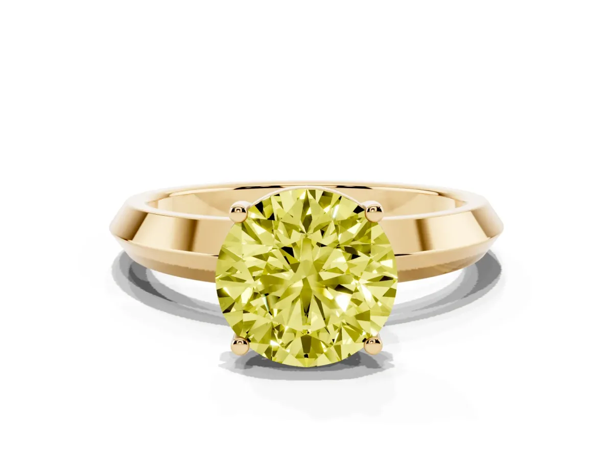 Fancy Yellow Round Cut Cut Solitaire Engagement Ring with Flat Band and Four-Prong Setting Yellow gold