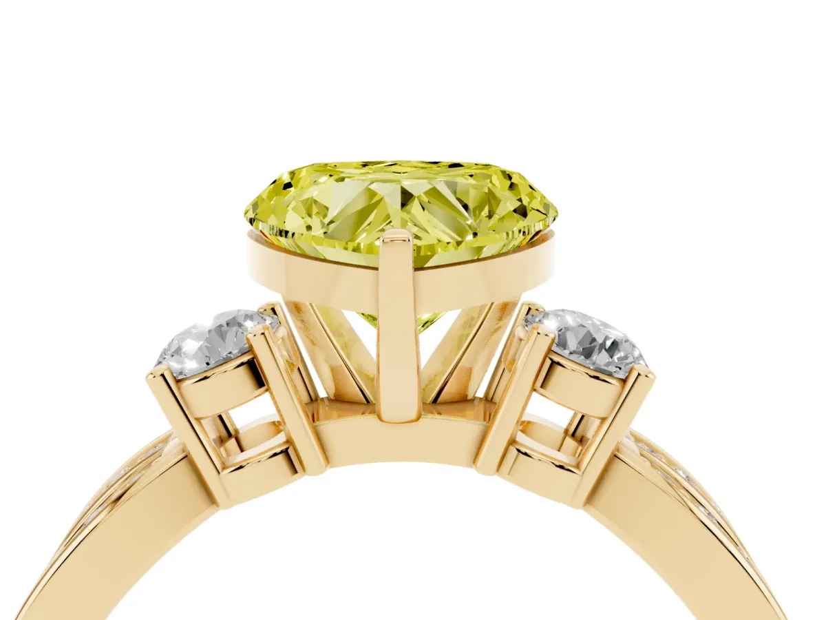 Fancy Yellow Three-Stone Heart Cut Cut Diamond Twist Band with Prong Setting Yellow gold