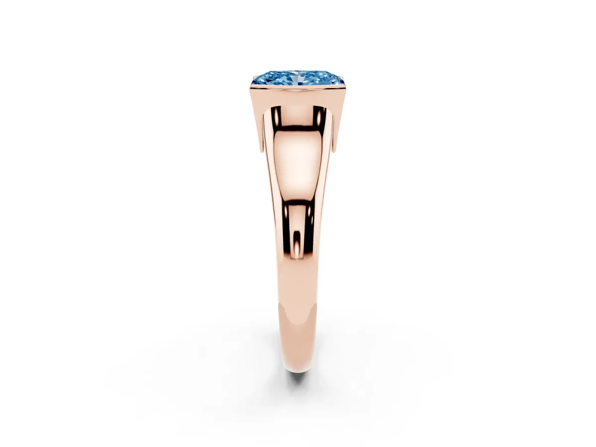 Fancy Blue Radiant Cut Solitaire Tension Set Diamond Ring with Split Shank Band Rose gold