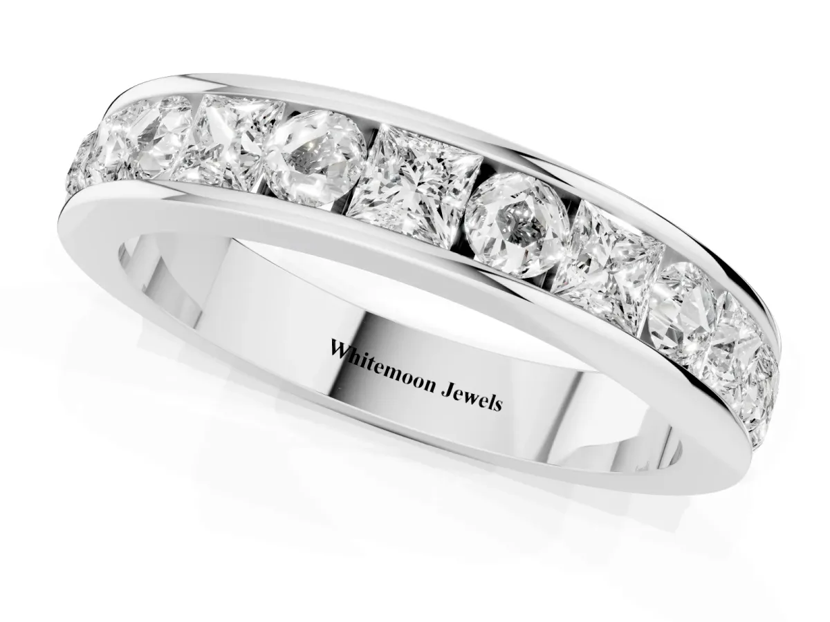Princess Diamond Channel Set Promise Ring with Round Diamond Accents Silver