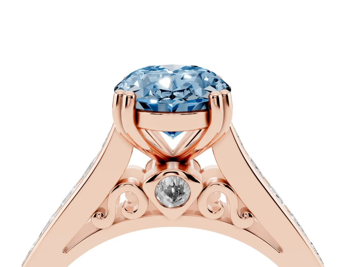 Fancy Blue Oval Cut Cut Channel Set Solitaire Engagement Ring with Prong Setting Rose gold