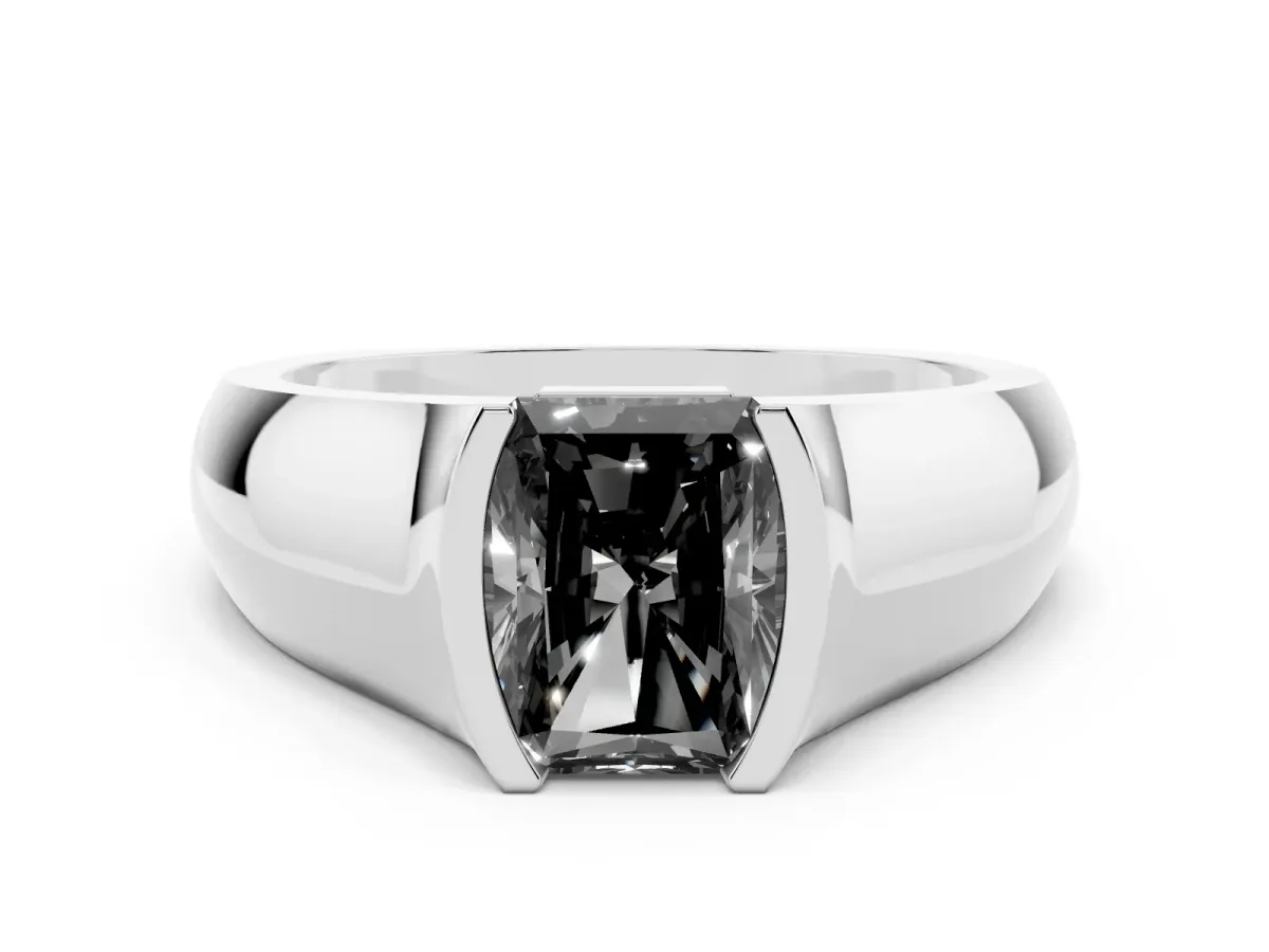 Fancy Black Radiant Cut Solitaire Bezel Set Diamond Ring with Wide Band Platinum
