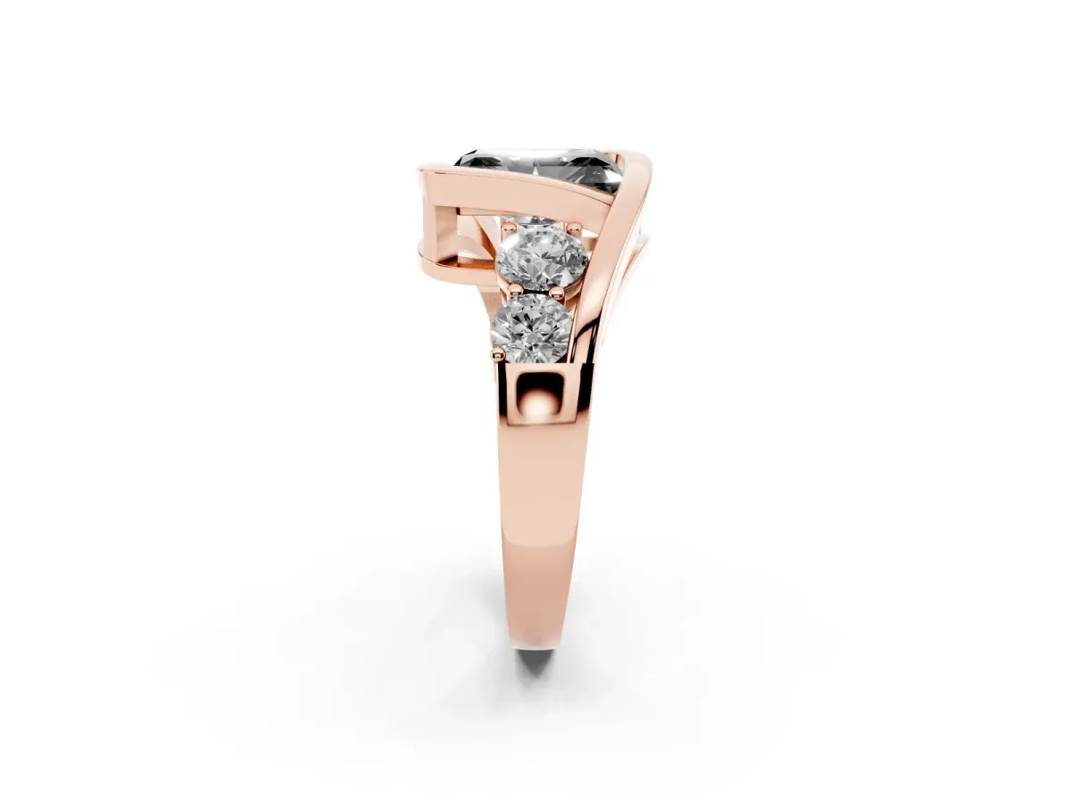 Fancy Black Bezel Set Radiant Cut Diamond Bypass Ring with Round Accents Rose gold