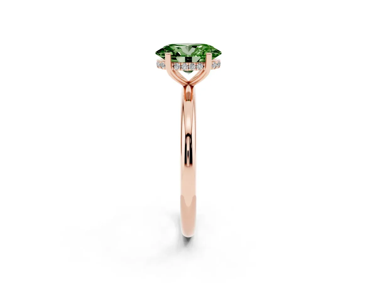 Fancy Green Oval Cut Cut Solitaire Engagement Ring with Four-Prong Setting and Classic Band Rose gold