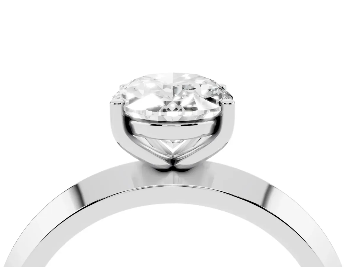 Oval Cut Cut Solitaire Engagement Ring with Flat Band and Four-Prong Setting Platinum