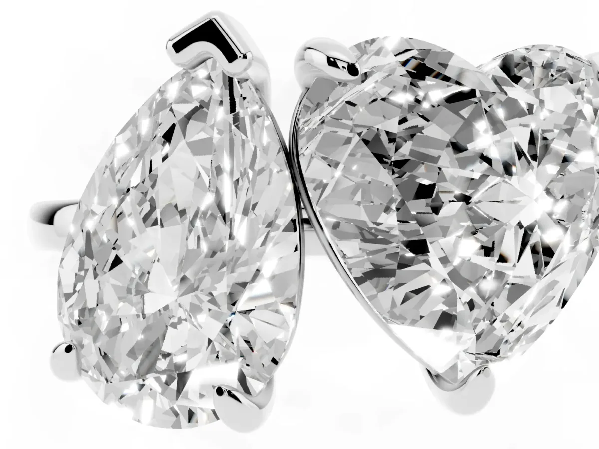 Pear and Heart Toi Moi Ring with Prong Setting and Plain Band Platinum