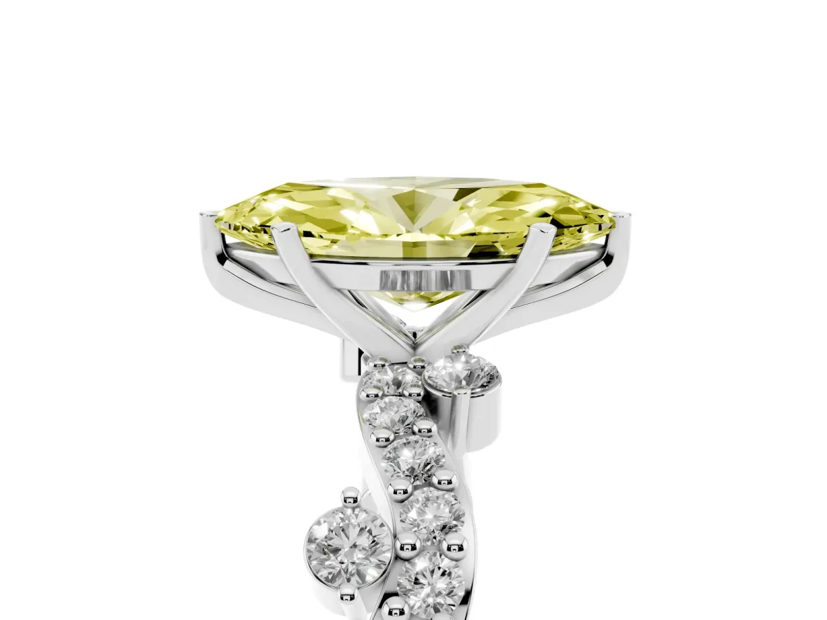 Fancy Yellow Marquise Cut Cut Solitaire Diamond Twisted Band with Pave Setting Silver