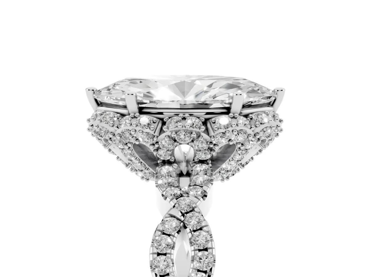 Marquise Cut Halo Twist Band Solitaire Ring with Six-Prong Setting Silver