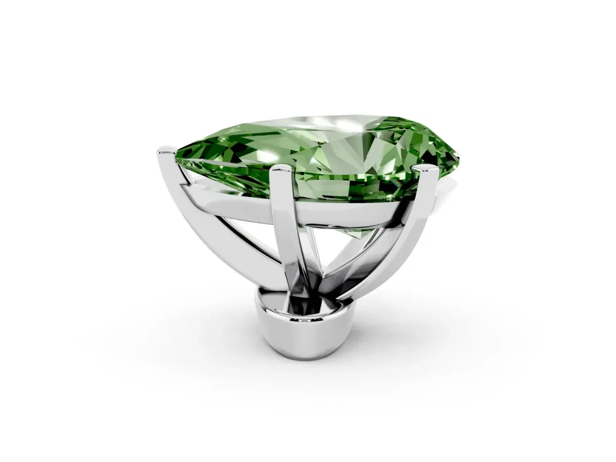 Fancy Green Pear Cut Diamond Solitaire Ring with Prong Setting and Classic Band Silver
