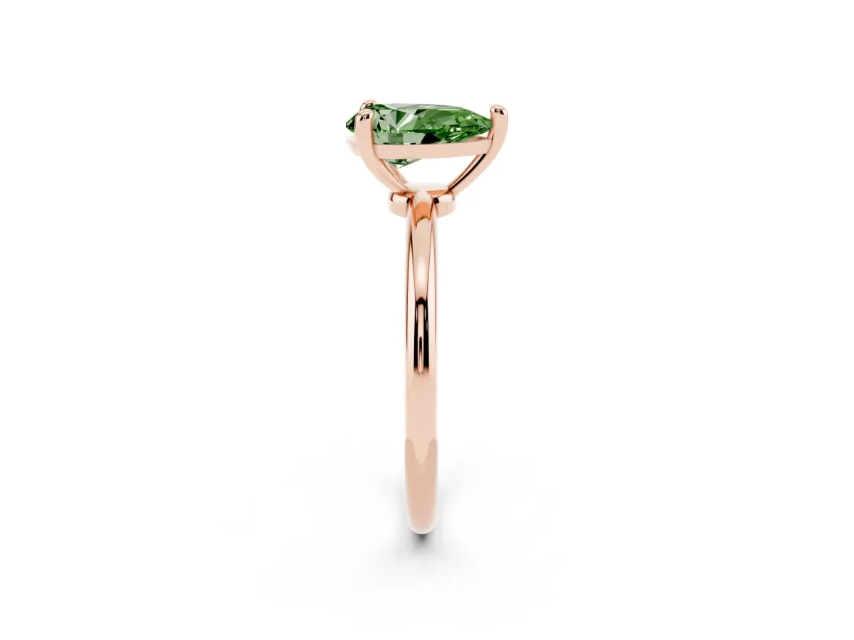 Fancy Green Pear Cut Solitaire Diamond Ring with 4-Prong Setting on a Classic Band Rose gold