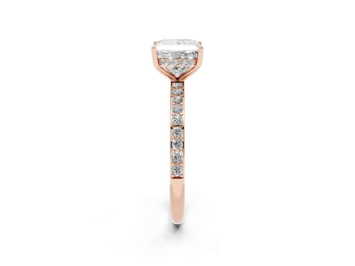 Princess Cut Cut Diamond Pavé Band Ring with Four-Prong Setting Rose gold