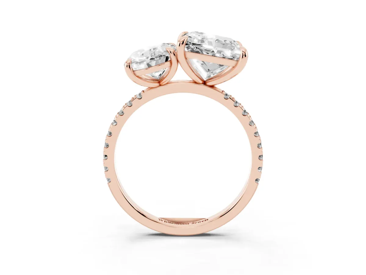 Oval and Princess Toi Moi Ring with Prong Setting and Pave Band Rose gold