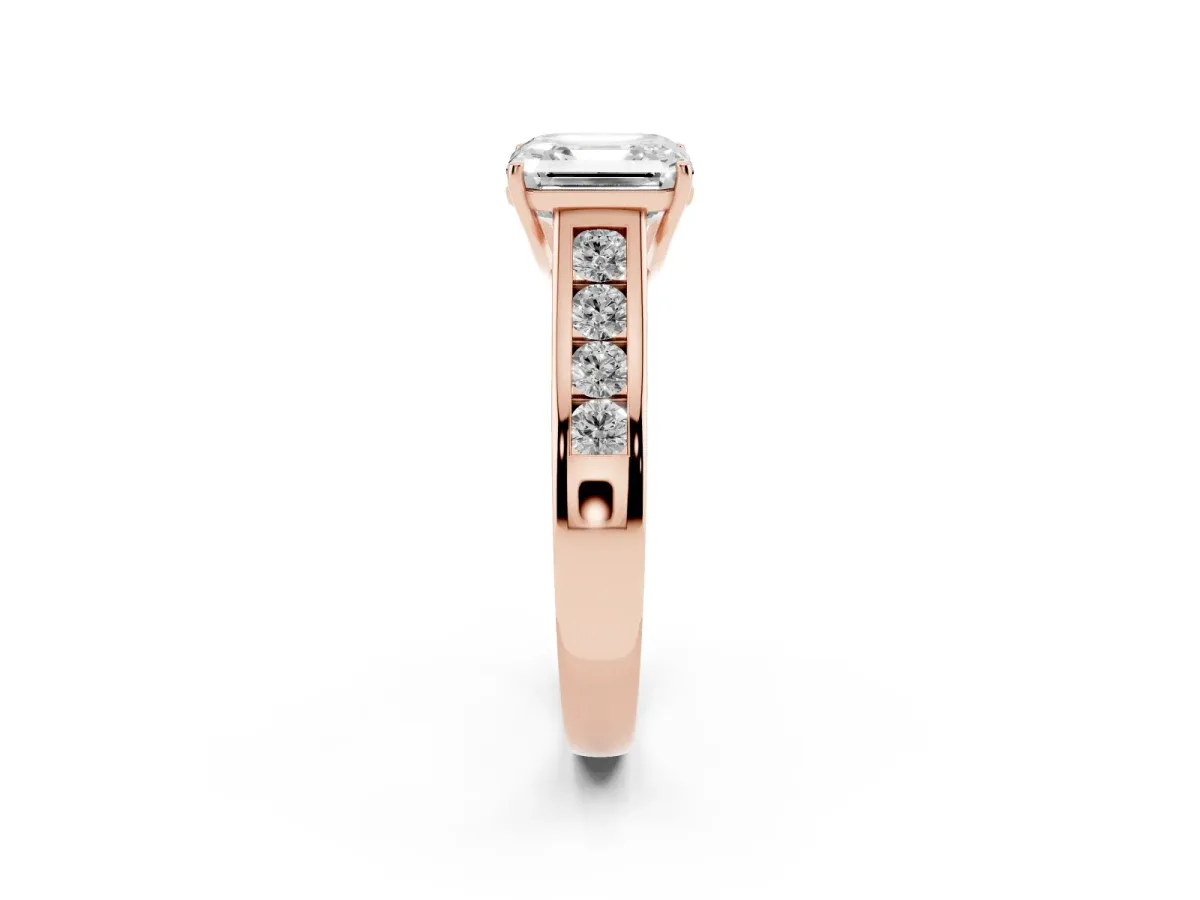 Asscher Cut Solitaire Channel-Set Diamond Engagement Ring with Four-Prong Setting Rose gold