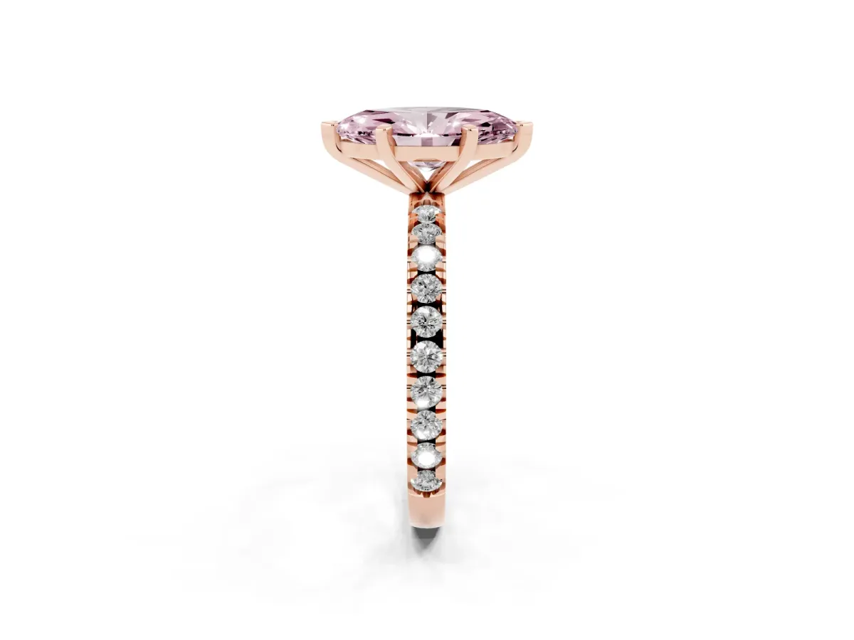 Fancy Pink Marquise Cut Diamond Pavé Band Solitaire with Four-Prong Setting Rose gold