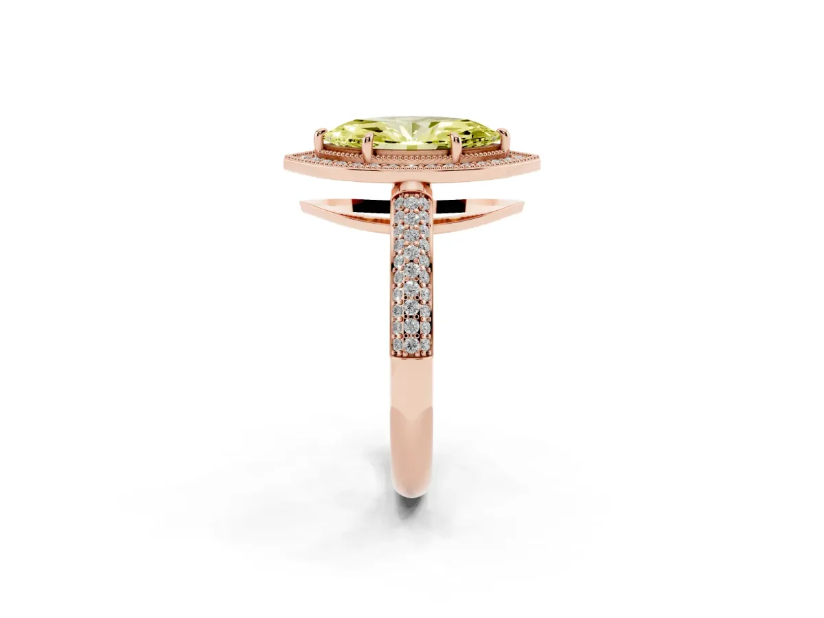 Fancy Yellow Marquise Cut Cut Halo Diamond Pave Band with Four-Prong Setting Rose gold