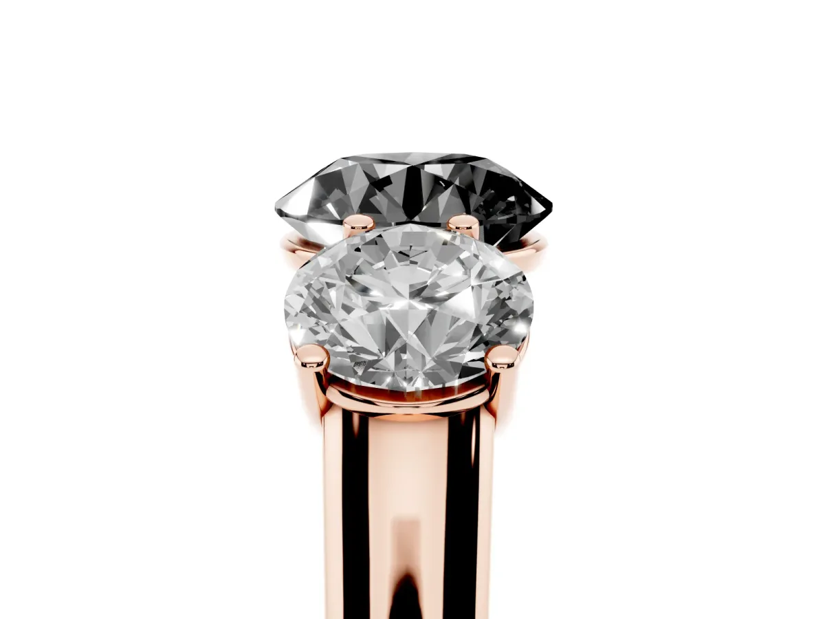 Fancy Black Round Cut Three-Stone Diamond Ring with Prong Setting on a Classic Band Rose gold