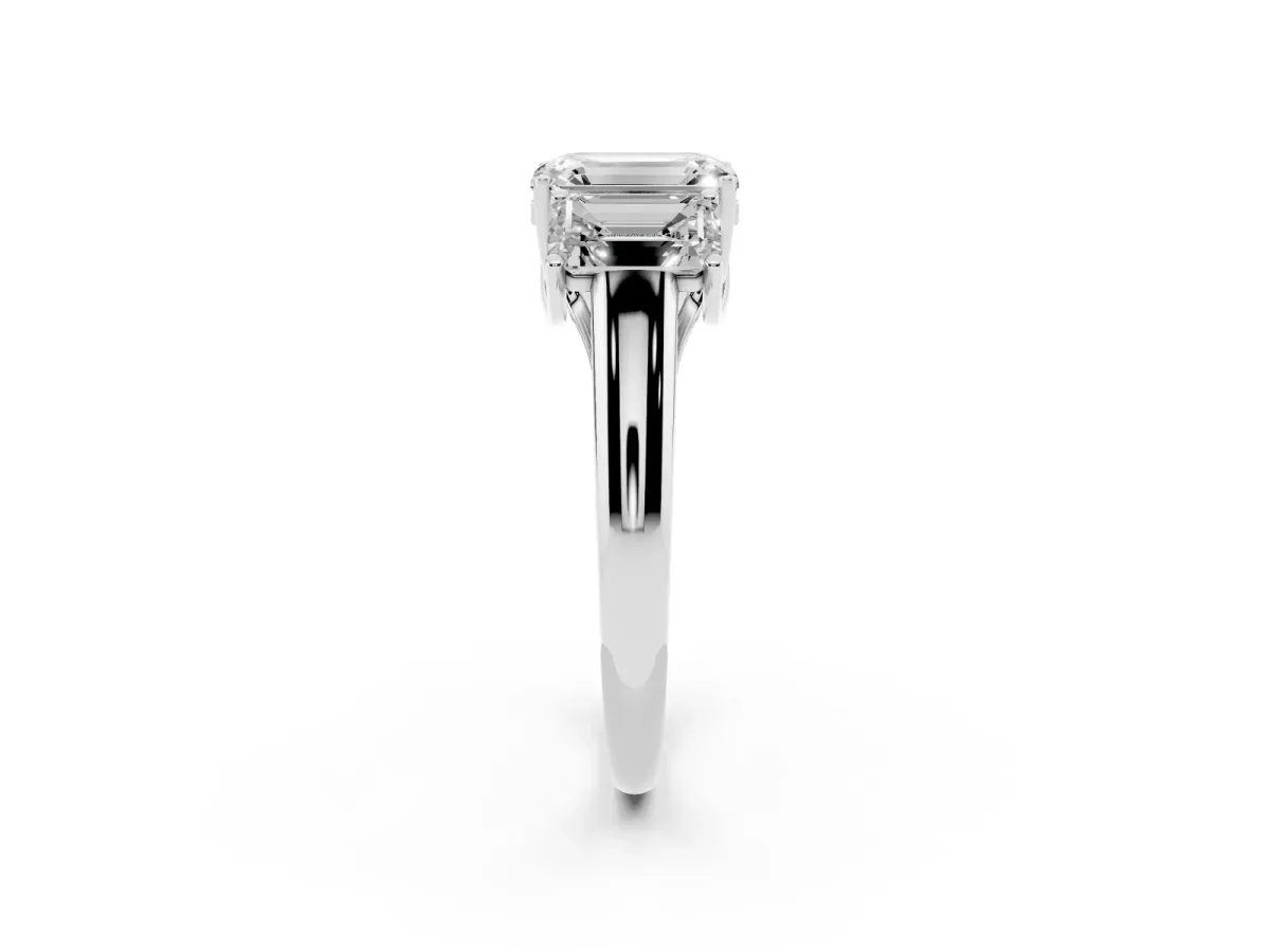 Three-Stone Emerald Cut Diamond Engagement Ring with Prong Setting Platinum