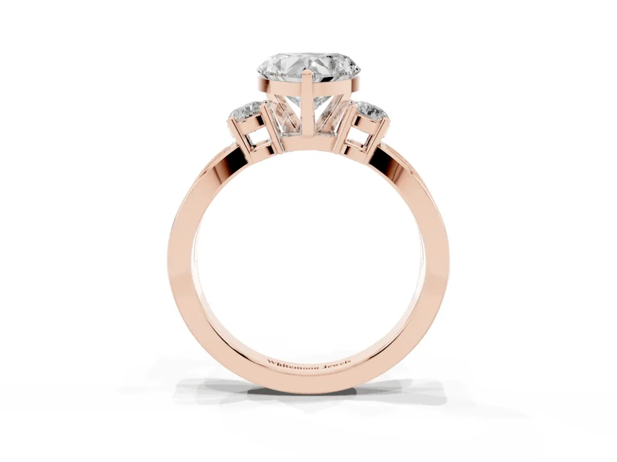Three-Stone Heart Cut Cut Diamond Twist Band with Prong Setting Rose gold