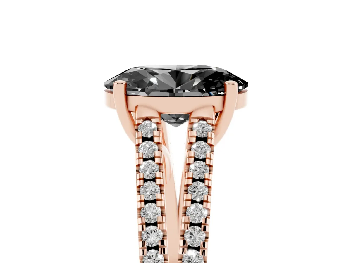 Fancy Black Oval Cut Diamond Solitaire Engagement Ring with Split Shank Pavé Band Rose gold