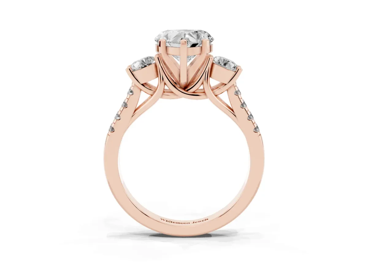 Three-Stone Heart Cut Diamond Pavé Band with Four-Prong Setting Rose gold