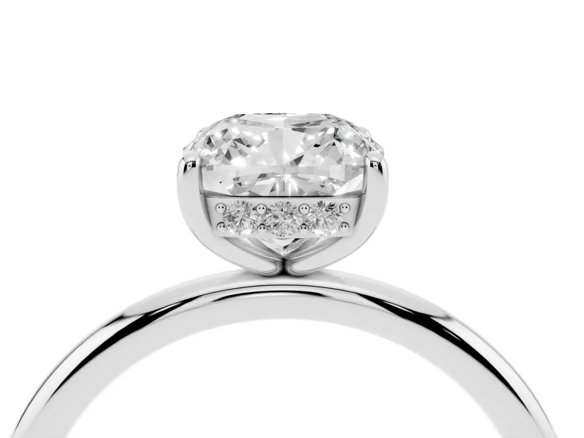 Cushion Cut Solitaire Diamond Ring with a Classic Band and Four-Prong Setting Silver