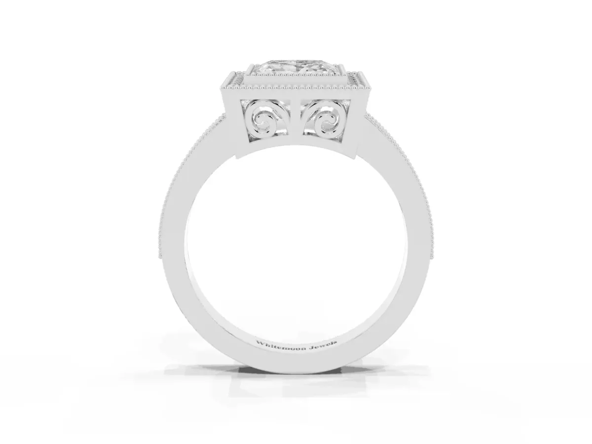 Princess Cut Cut Halo Pavé Diamond Ring Platinum