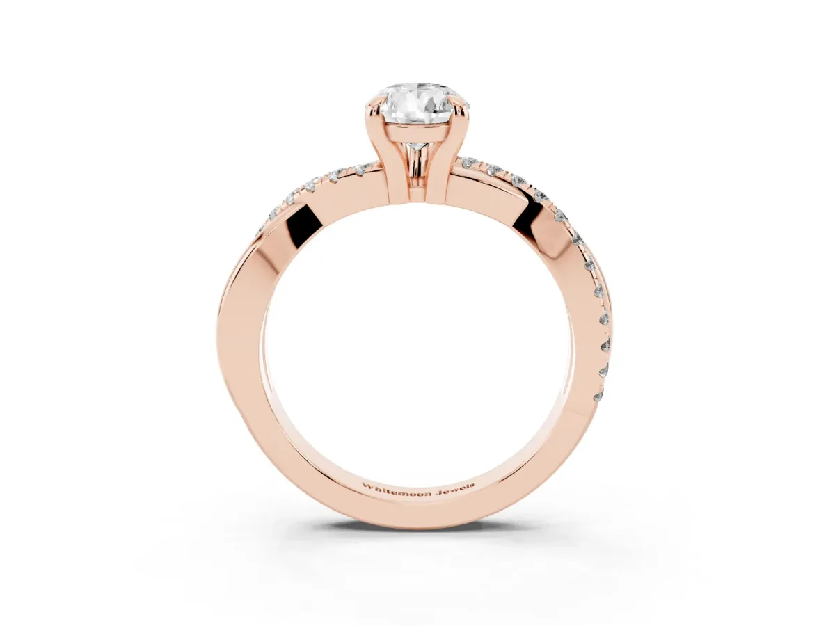 Pear Cut Cut Diamond Twist Band Solitaire with Prong Setting Rose gold