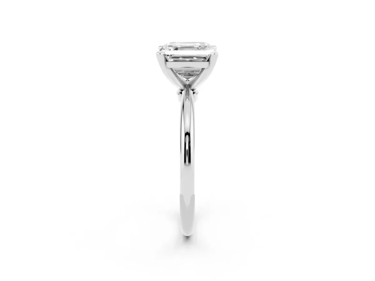 Asscher Cut Diamond Solitaire Ring with Prong Setting and Classic Band Silver