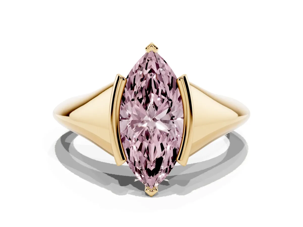 Fancy Pink Marquise Cut Solitaire Tension Set Diamond Ring Yellow gold