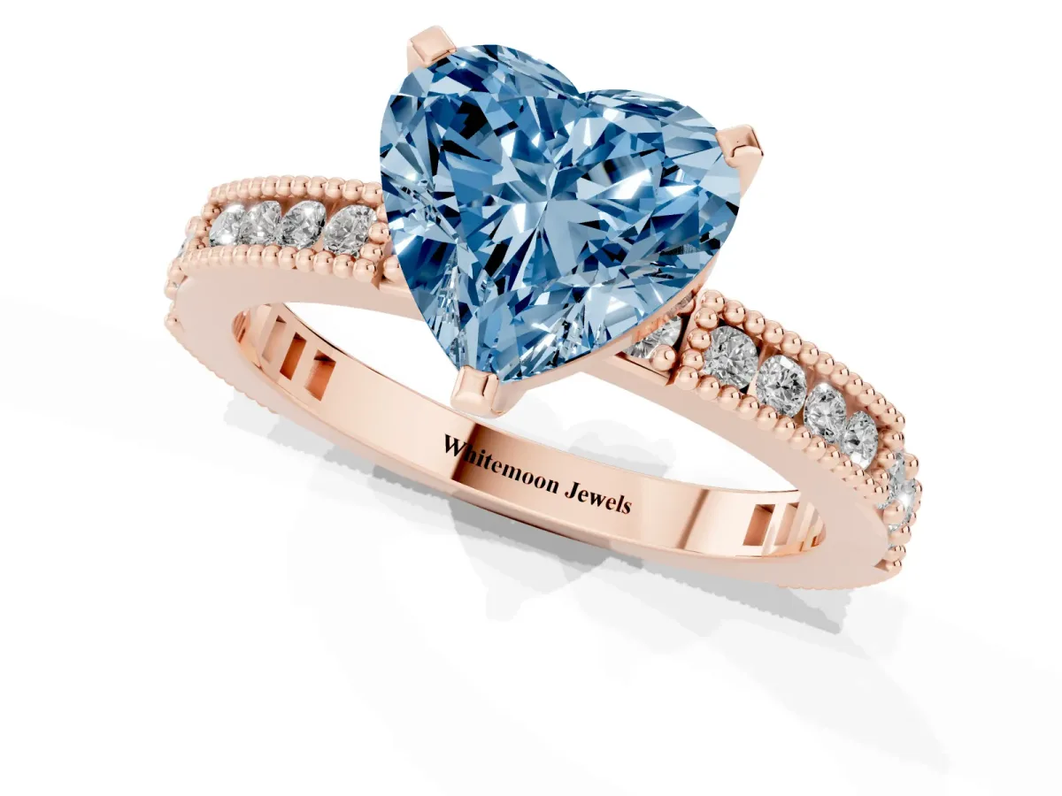 Fancy Blue Heart Cut Solitaire with Pavé Band and Four-Prong Setting Rose gold