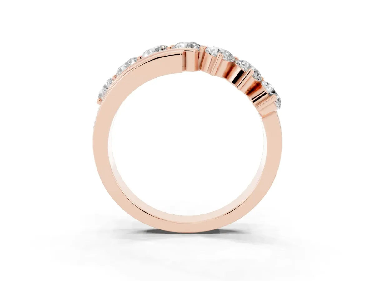 Round Diamond Wave Band with Channel and Shared Prong Setting Rose gold