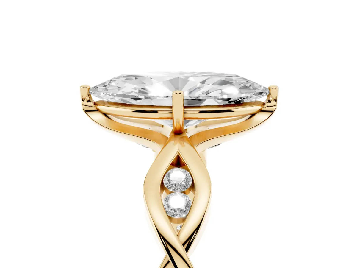 Marquise Cut Solitaire Twist Band with Leaf Prong Setting Yellow gold