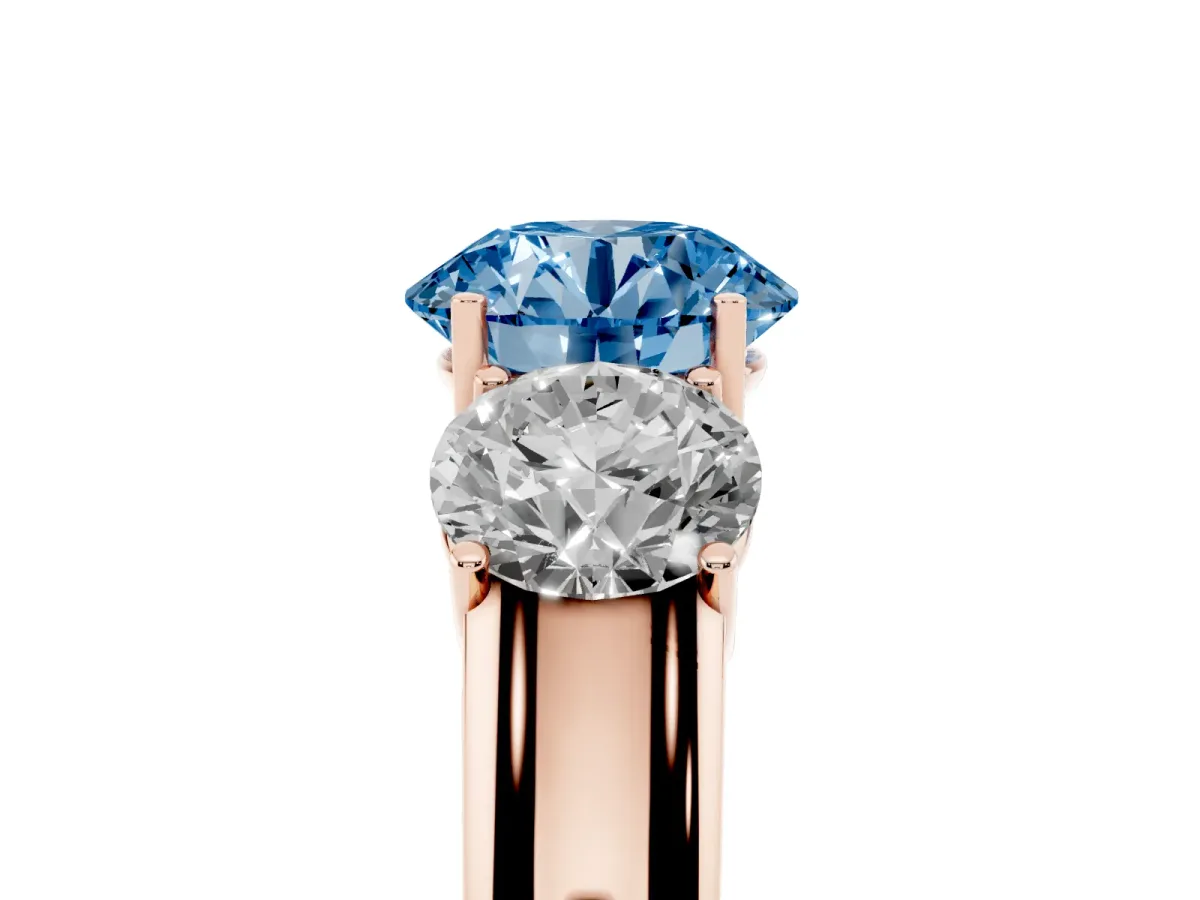 Fancy Blue Three-Stone Round Cut Cut Diamond Ring with Prong Setting and Classic Band Rose gold