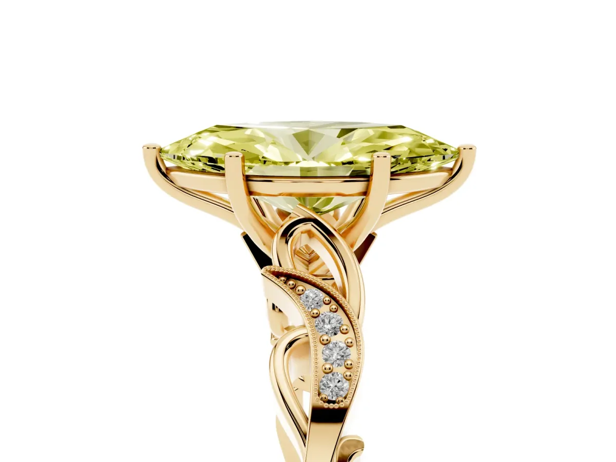Fancy Yellow Marquise Cut Solitaire Vine Band with Milgrain Prong Setting Yellow gold