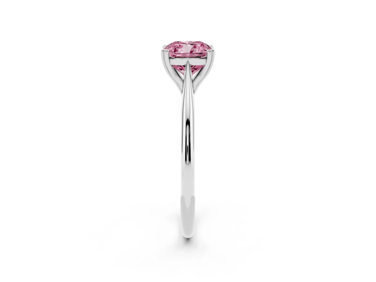 Fancy Pink Cushion Cut Solitaire Diamond Ring with Six-Prong Setting and Classic Band Silver