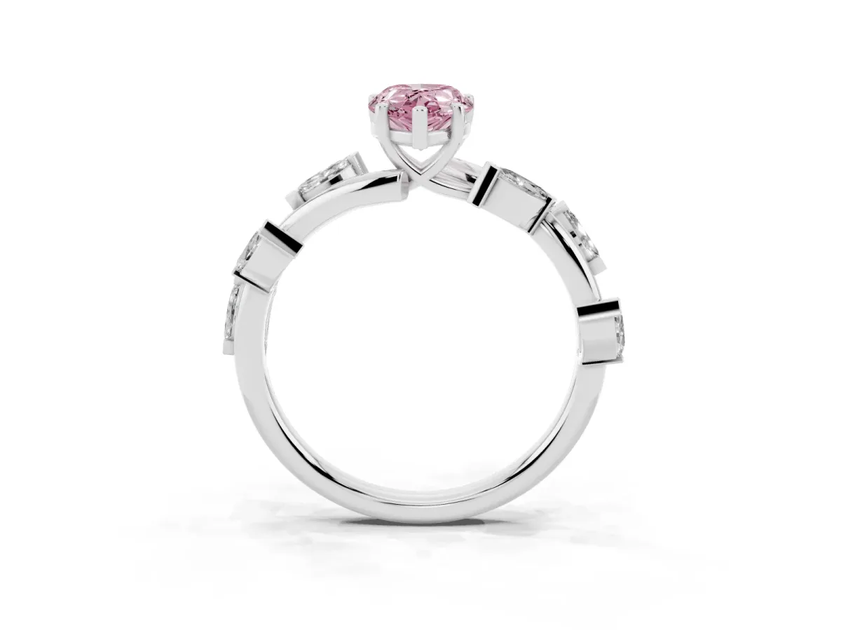 Fancy Pink Pear Cut Solitaire Twisted Band Marquise Accent Prong Setting Ring Silver
