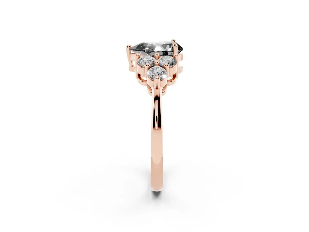 Fancy Black Pear Cut Brilliant Diamond Cluster Accent Solitaire Ring with Prong Setting Rose gold