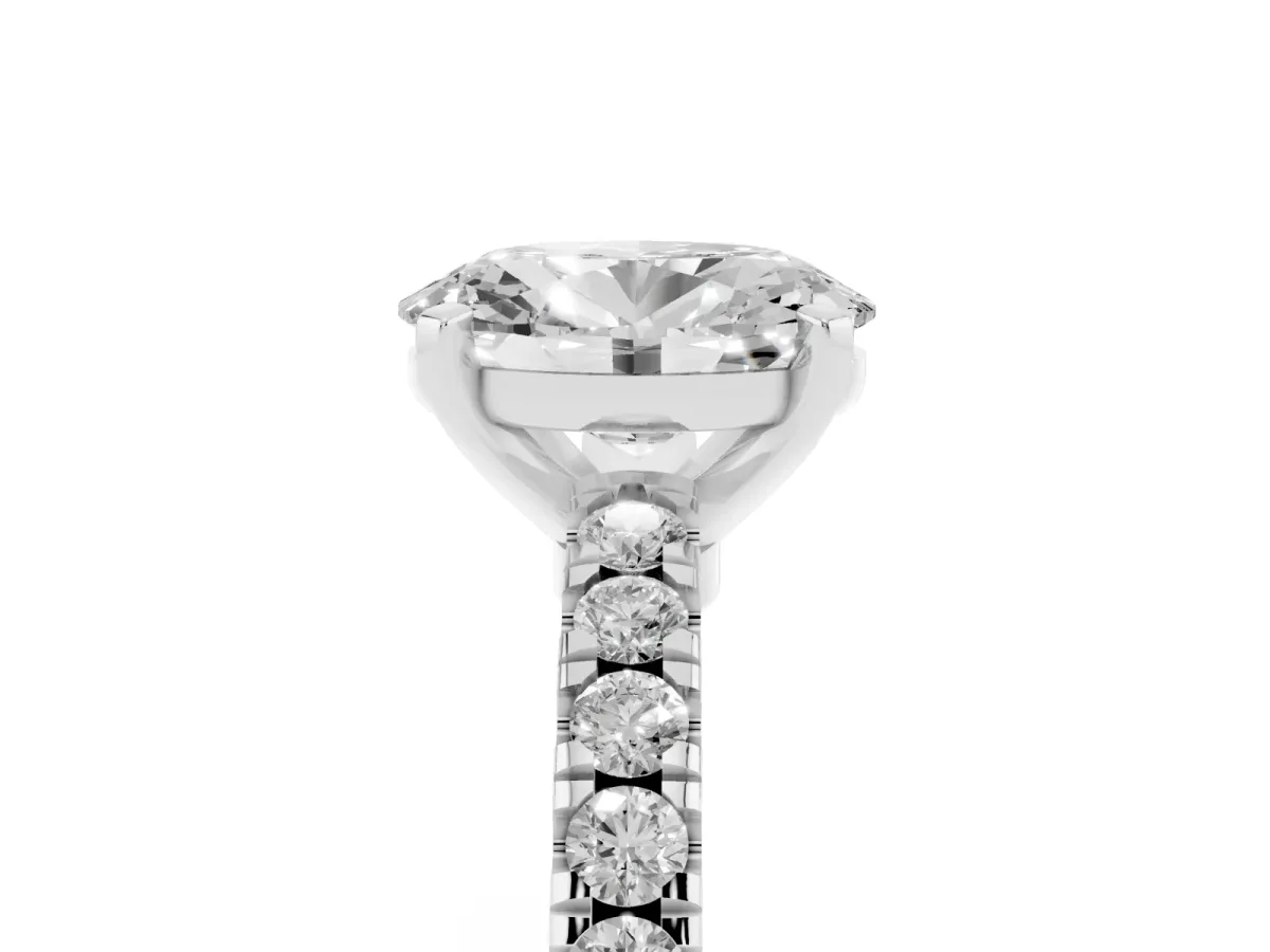 Oval Cut Solitaire Diamond with Pavé Band and Four-Prong Setting Platinum