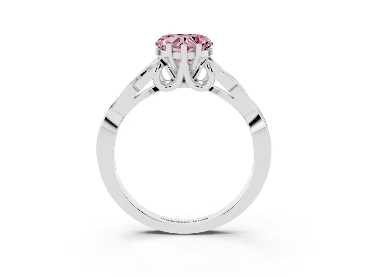 Fancy Pink Heart Cut Diamond Solitaire Engagement Ring with Celtic Knot Band and Four-Prong Setting Platinum