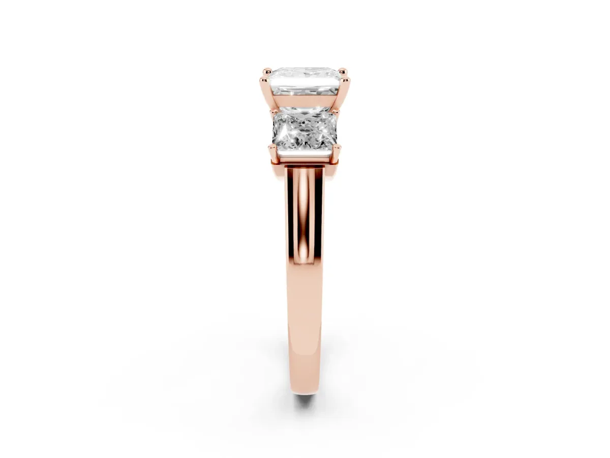 Three-Stone Princess Cut Brilliant Diamond Trellis Ring with Comfort Fit Band Rose gold