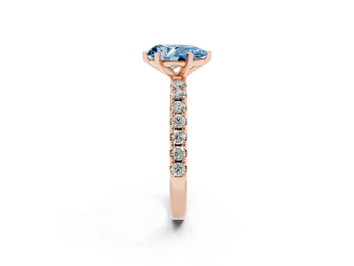 Fancy Blue Pear Cut Diamond Solitaire Pavé Band with Four-Prong Setting Rose gold