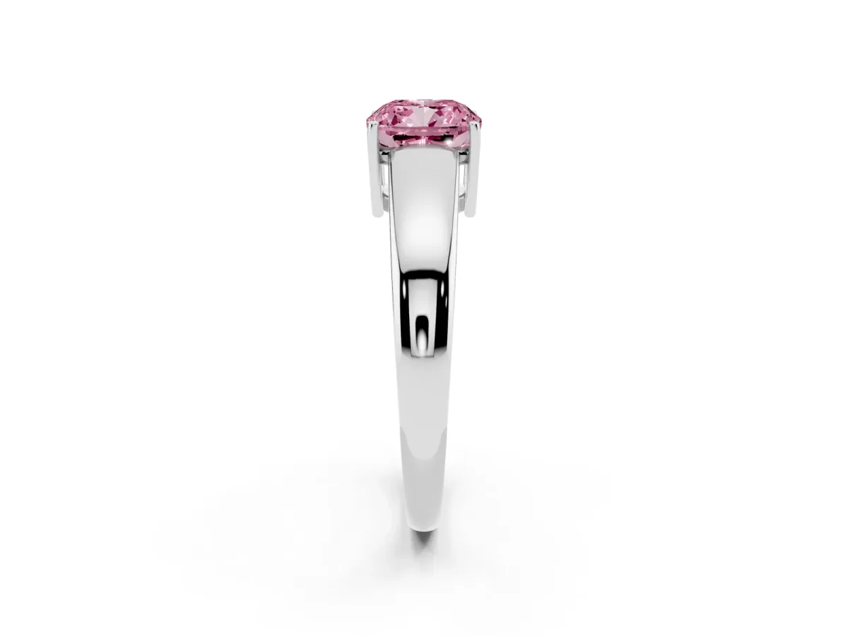 Fancy Pink Cushion Cut Solitaire Diamond Ring with Tapered Band and Four-Prong Setting Silver