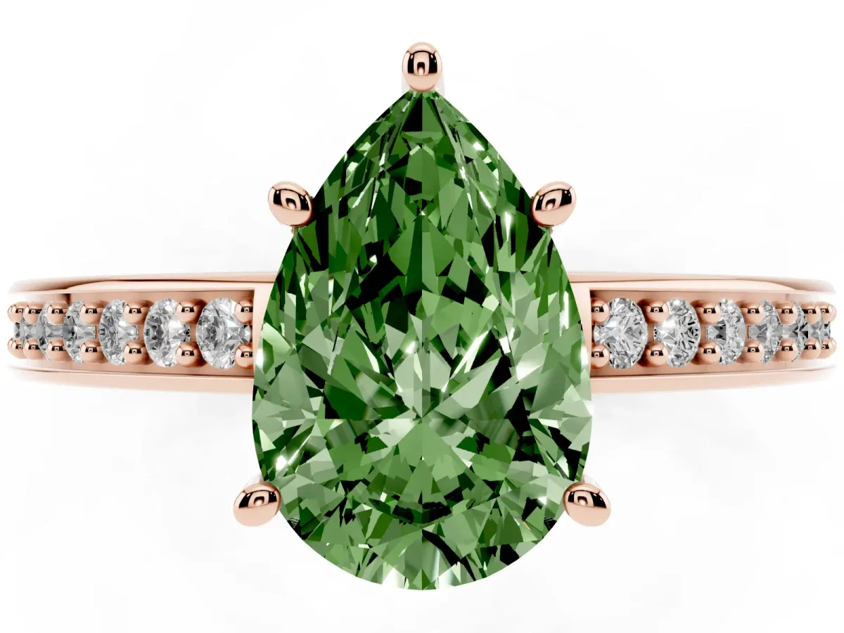 Fancy Green Pear Cut Solitaire Pavé Band Prong Setting Ring Rose gold
